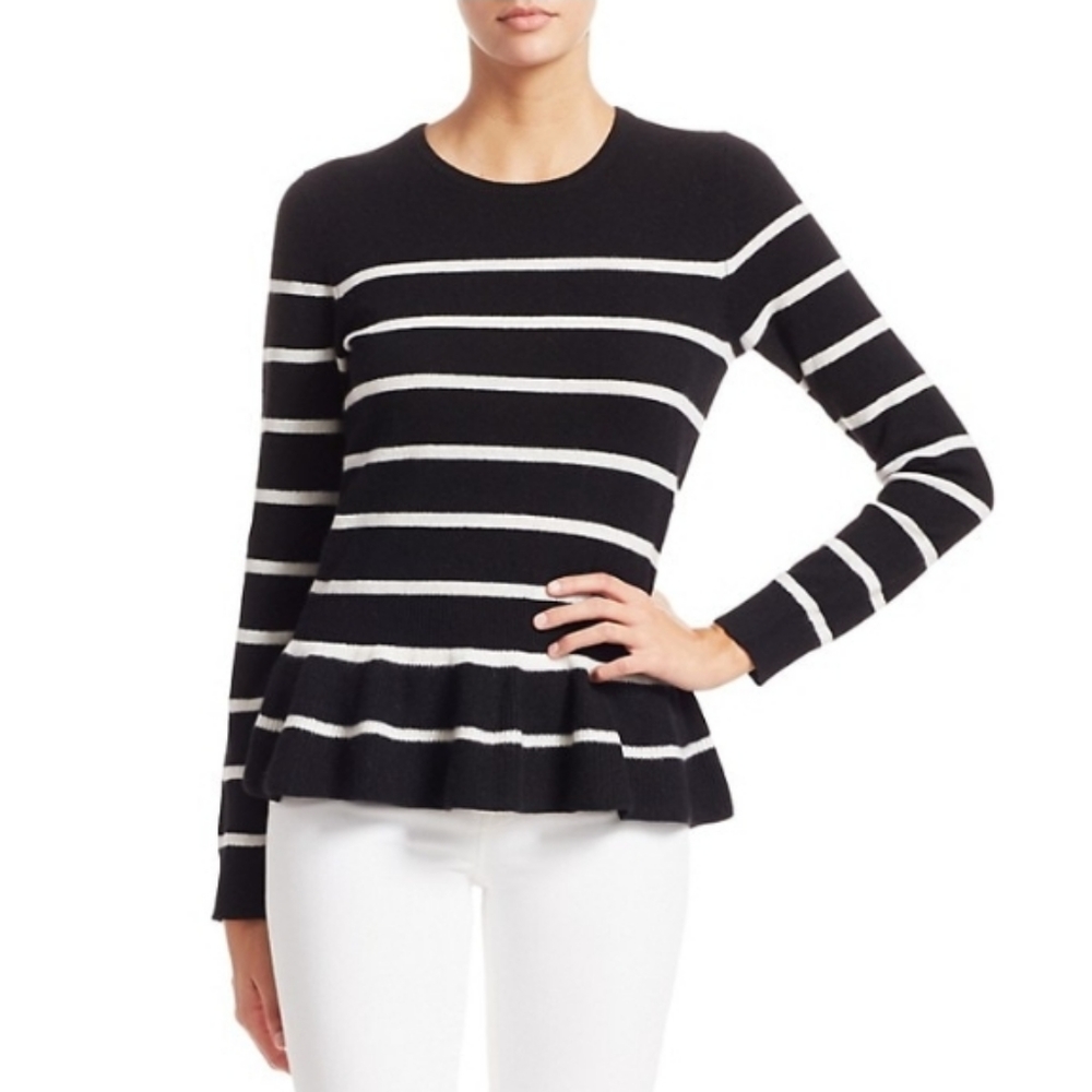 Saks Fifth Avenue Collection Striped Cashmere Peplum Sweater